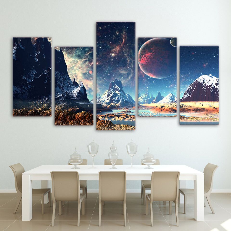 Boy's 5 Panel Space Landscape Canvas Painting - SpaceHomeDecors.com