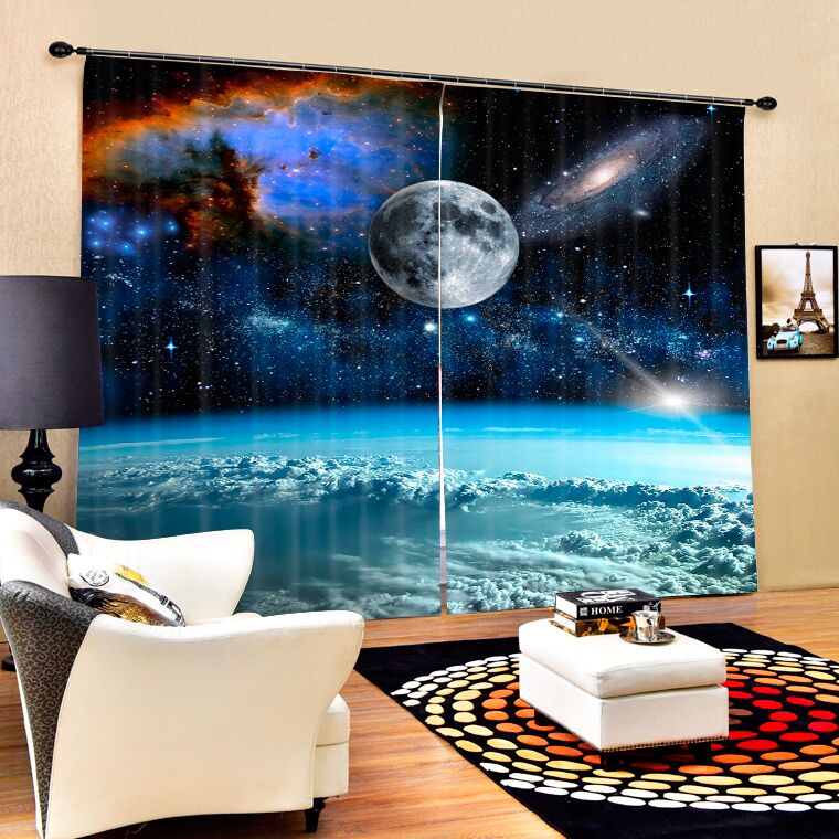 Space Landscape Window Curtains